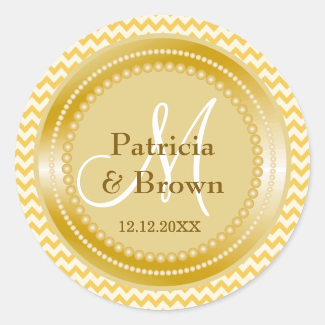 Glitzer Gold Yellow Zig Zag Zickzack Runder Aufkleber (Vorderseite)