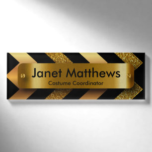 Glitzer-Gold Zickzack mit Goldaufkleber-Platte Namenschild