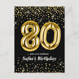 Glitzer Goldballon für 80. Geburtstagsparty Postkarte
