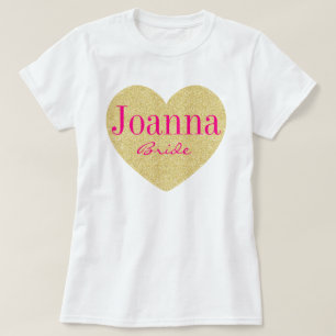 Glitzer-goldenes Herz-personalisierte Braut T-Shirt