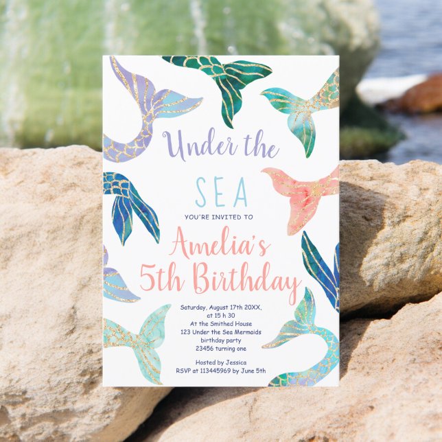 Glitzer Goldmedaille Glitzer Pastellfarben 5. Gebu Einladung (Glitter mermaid gold glitter pastel 5th birthday invitation)