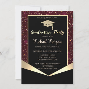 Glitzer Grad Cap, Confetti Burgund Abschluss Einladung