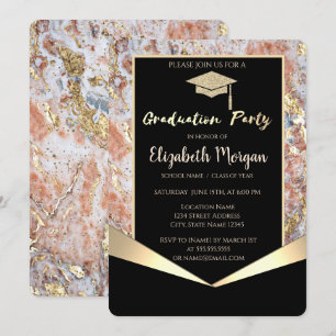 Glitzer Grad Cap, Confetti Ombre Marble Abschluss Einladung
