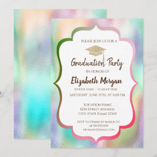 Glitzer Grad Cap farbenfroher holografischer Absch Einladung