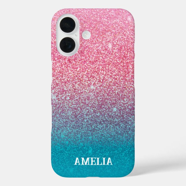 Glitzer Gradient Pink iPhone 16 Hülle (Rückseite)