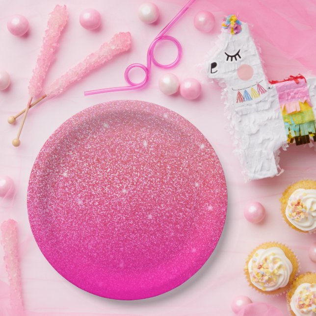 Glitzer Gradient Pink Pappteller (Party)