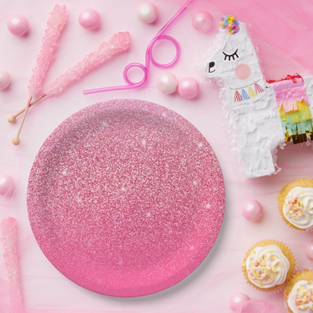 Glitzer Gradient Pink Pappteller (Party)