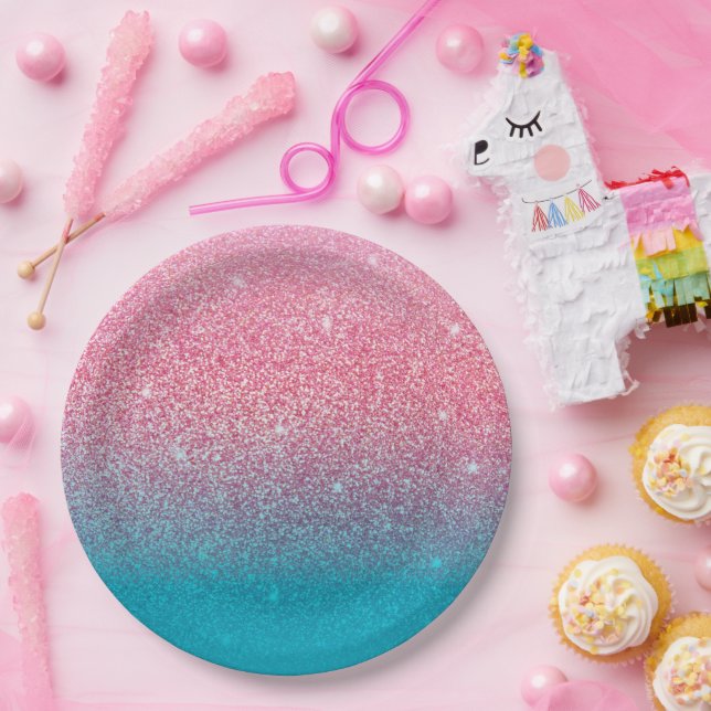 Glitzer Gradient Pink Pappteller (Party)