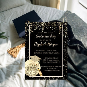 Glitzer Graduation Cap, Disco Ball Confetti, Wein Einladung