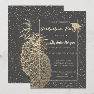 Glitzer Graduation Cap, GoldAnanas, Confetti Grad Einladung