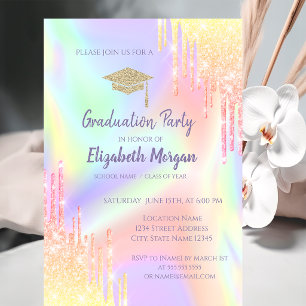 Glitzer Graduation Cap,Ombre Tropfens Holografic Einladung