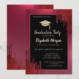 Glitzer Graduation Cap, Red Tropfens Red Abschluss Einladung