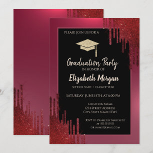 Glitzer Graduation Cap, Red Tropfens Red Abschluss Einladung