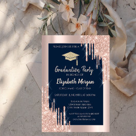 Glitzer Graduation Cap,Rose Gold Tropfen,Navy Blue Einladung