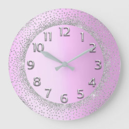 Glitzer Grau Pink Gold Zahlen Blush Beauty Lux Große Wanduhr