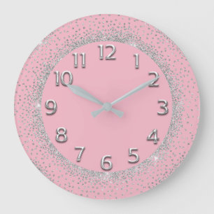 Glitzer-graues Zahl-Rosa-empfindliches graues Große Wanduhr