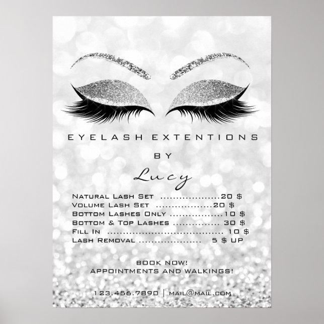 Glitzer Gray Silver Makeuyes Lashes Preisliste Poster (Vorne)