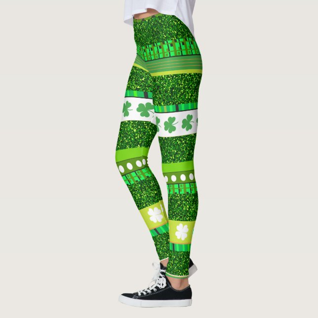 Glitzer grün, Kleeblatt, Klee Patrick's Day Leggings (Links)
