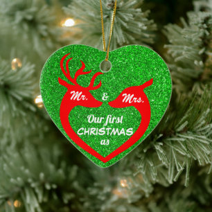 Glitzer grün und rot Liebe unsere ersten Weihnacht Keramik Ornament