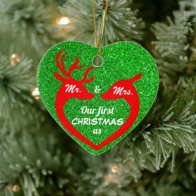 Glitzer grün und rot Liebe unsere ersten Weihnacht Keramik Ornament (Baum)