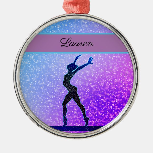 Glitzer Gymnastik Beam Blue und Lila Ornament Aus Metall (Vorne)