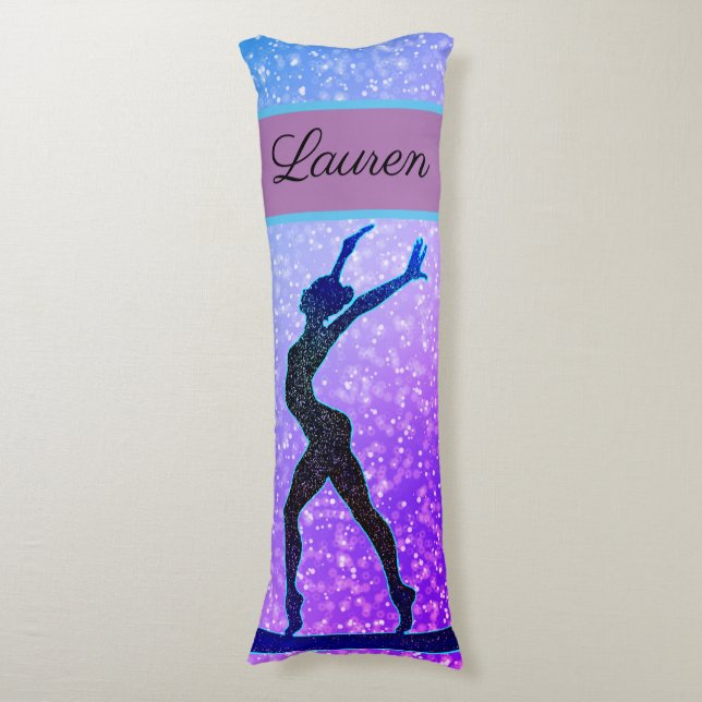 Glitzer Gymnastik Beam Blue und Lila Seitenschläferkissen (Vorderseite Vertikal)