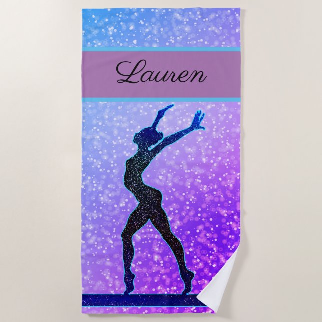 Glitzer Gymnastik Beam Blue und Lila Strandtuch (Vorderseite)