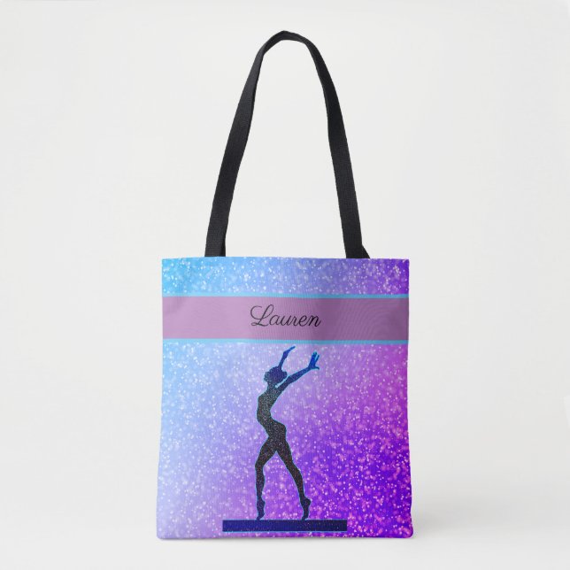 Glitzer Gymnastik Beam Blue und Lila Tasche (Vorderseite)