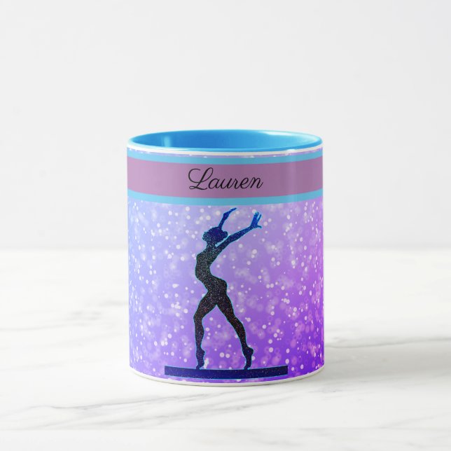 Glitzer Gymnastik Beam Blue und Lila Tasse (Zentrum)