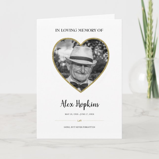 Glitzer Heart Frame Foto Gedenkfeier Beerdigung Programm (Vorderseite)