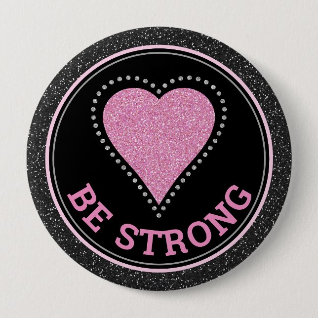 Glitzer Herz Brustkrebs-Bewusstseins-Design Button (Vorderseite)