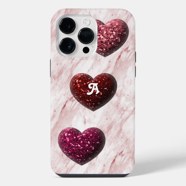 Glitzer-Herz-Monogramm iPhone 14 Pro Max Hülle (Rückseite)