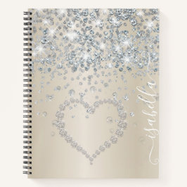 Glitzer Herz und Diamanten auf glattem, glattem Ed Notizbuch