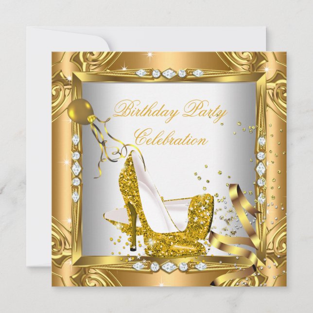 Glitzer High Heel Schuhe Gelbes Gold Party Einladung (Vorderseite)