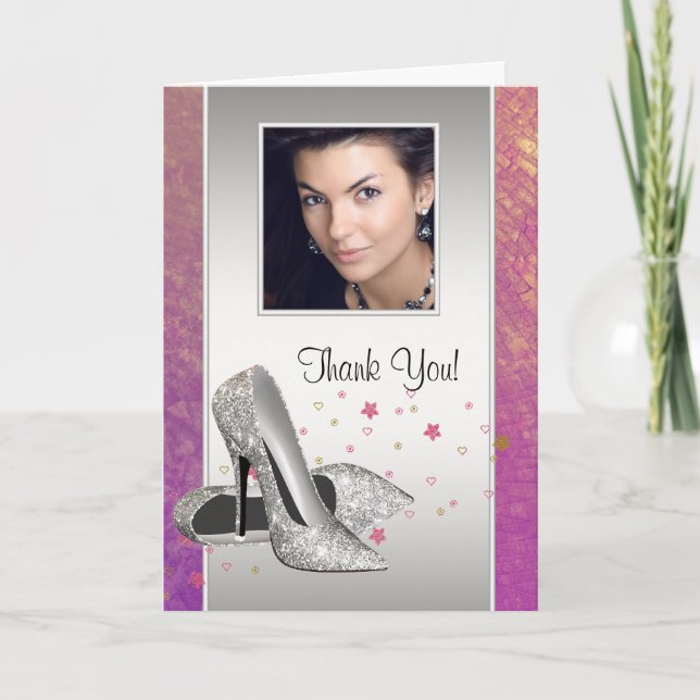 Glitzer HIgh Heel Shoes Foto Vielen Dank Karten (Vorderseite)