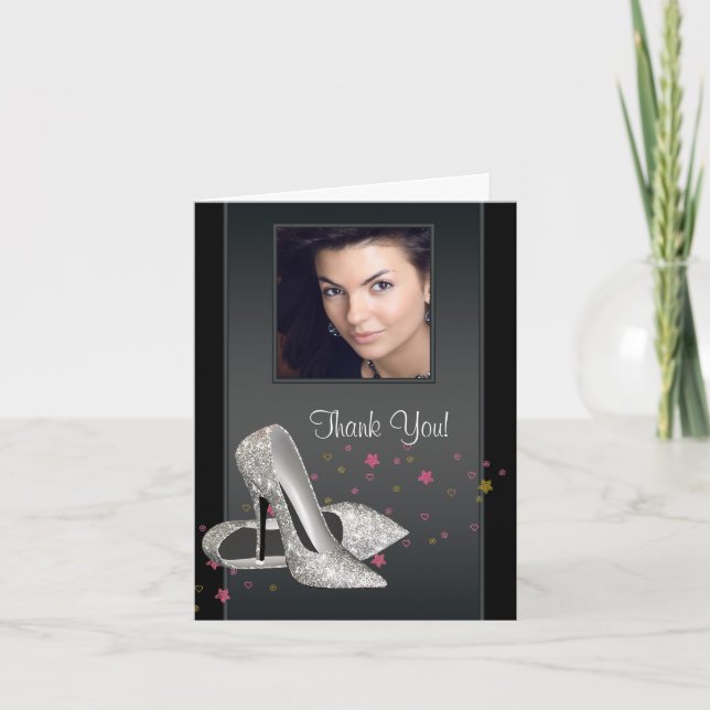 Glitzer HIgh Heel Shoes Foto Vielen Dank Karten (Vorderseite)