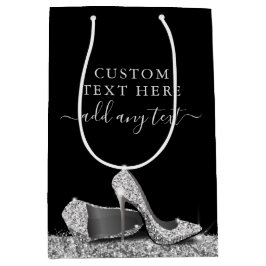 Glitzer High Heels Black Silver Personalisiert Mittlere Geschenktüte