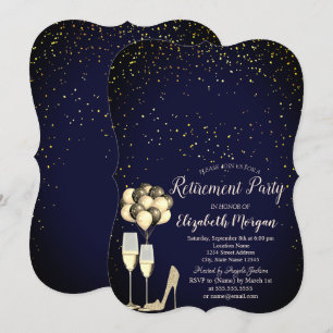 Glitzer High Heels, Confetti Blue Retirement Party Einladung