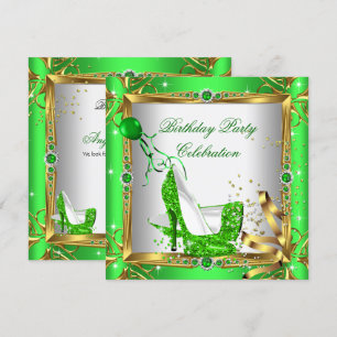 Glitzer High Heels Schuhe Limettengrün Gold Party Einladung