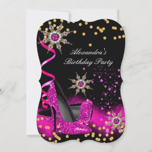 Glitzer Hot Pink Heelse Geburtstagsparty Gold Blac Einladung