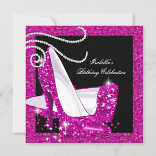 Glitzer Hot Pink High Heels Geburtstagsfeier 2a Einladung