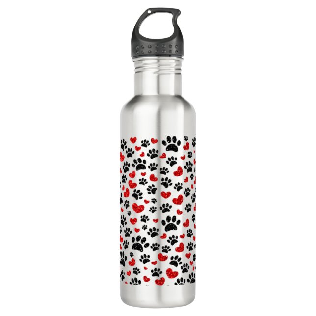 Glitzer Hundeschleife und rote Herzen Edelstahlflasche (Vorderseite)