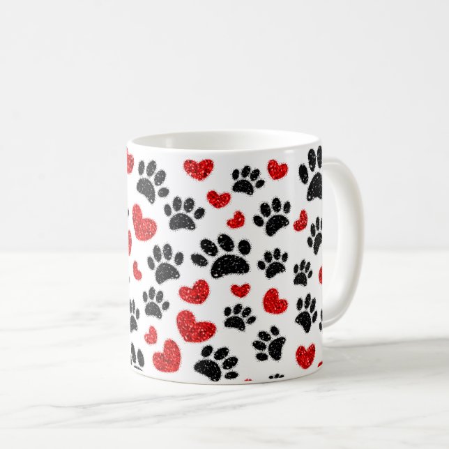 Glitzer Hundeschleife und rote Herzen Kaffeetasse (VorderseiteRechts)