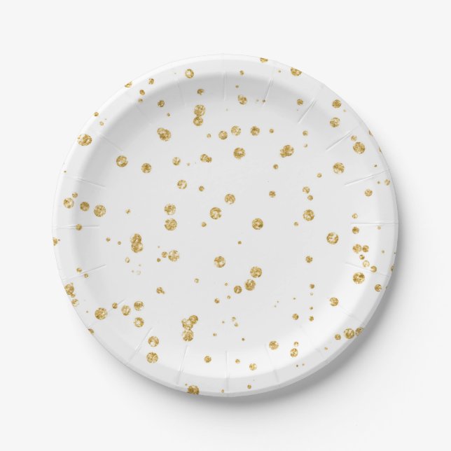 Glitzer Imitate Gold Confetti Hochzeitsempfang Par Pappteller (Vorderseite)
