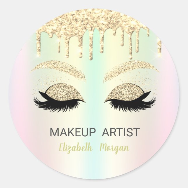 Glitzer Imitate Lashes, Gold Tropfen Runder Aufkleber (Vorderseite)