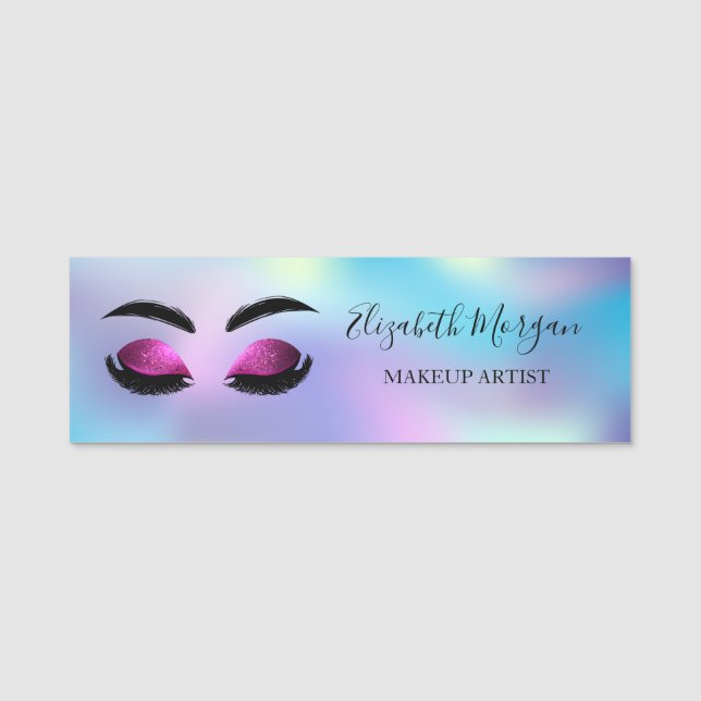 Glitzer Imitate Lashes,Holographic Makeup artist Namensschild (Vorderseite)