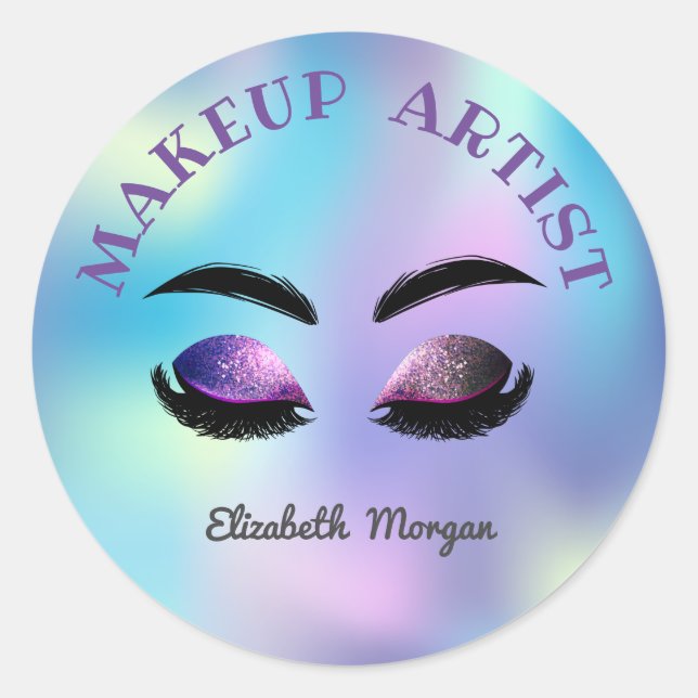 Glitzer-Imitate Lashes, Irisierter Holographicm, M Runder Aufkleber (Vorderseite)