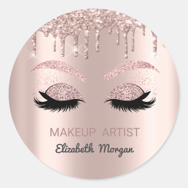 Glitzer Imitate Lashes, Rose Gold Tropfen, Makeup Runder Aufkleber (Vorderseite)