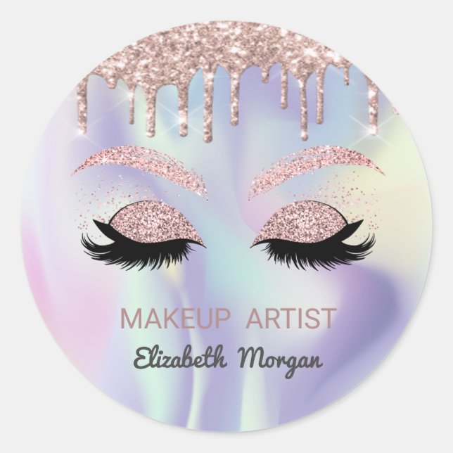 Glitzer Imitate Lashes, Rose Gold Tropfen Runder Aufkleber (Vorderseite)