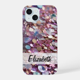 Glitzer in Lila, blau, rosa und silber iPhone 15 Hülle